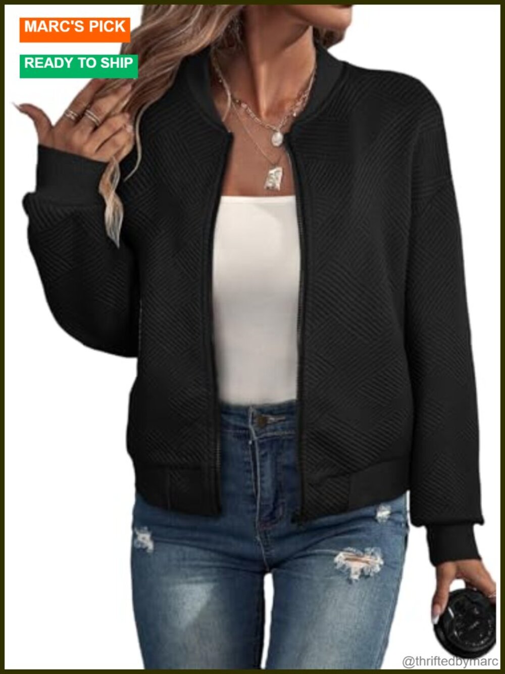Women's Bomber Jacket Lightweight Zip Up Stand Collar Casual Coat with Pockets